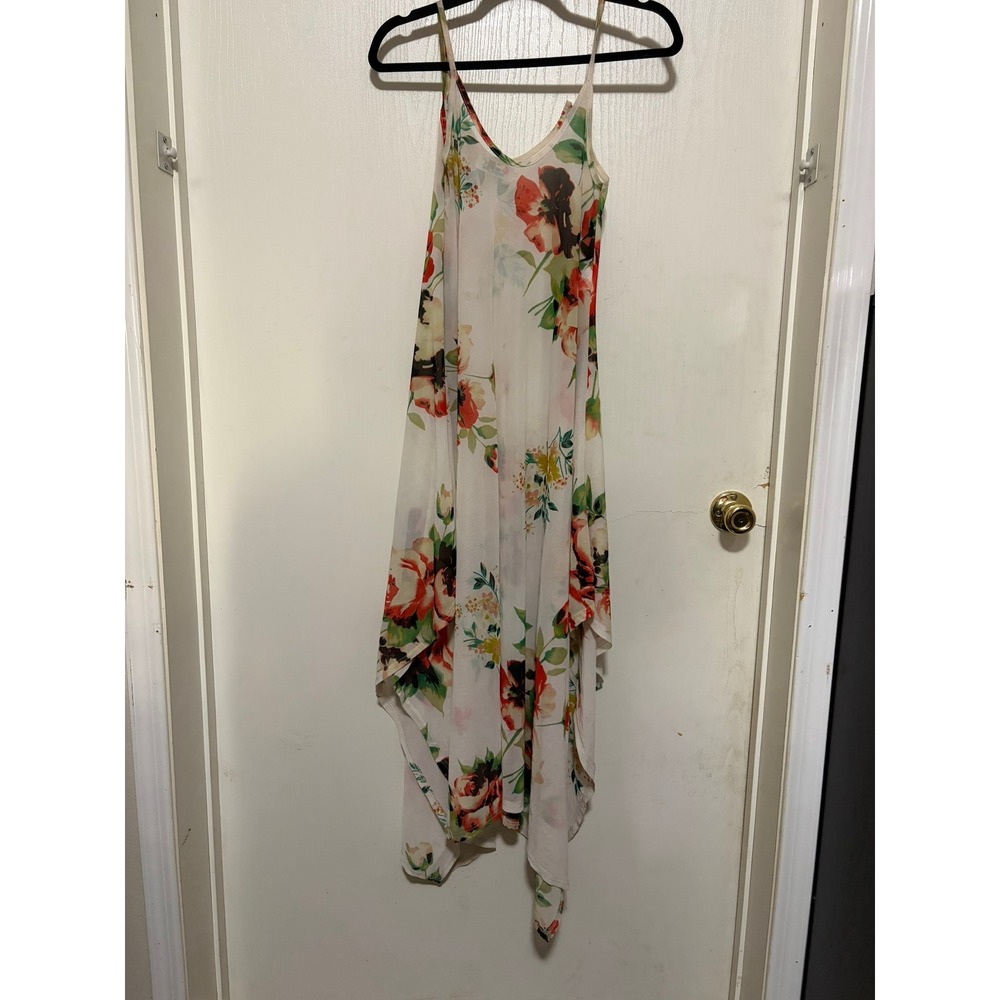 India Boutique Floral Handkerchief Midi Dress Boho Spaghetti Strap